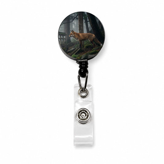 Japanese Fox Woodland Retractable ID Key Card Name Tag Badge Holder with Clip