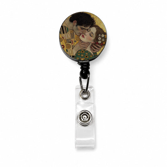 Klimt The Kiss Inspired Retractable ID Key Card Name Tag Badge Holder with Clip