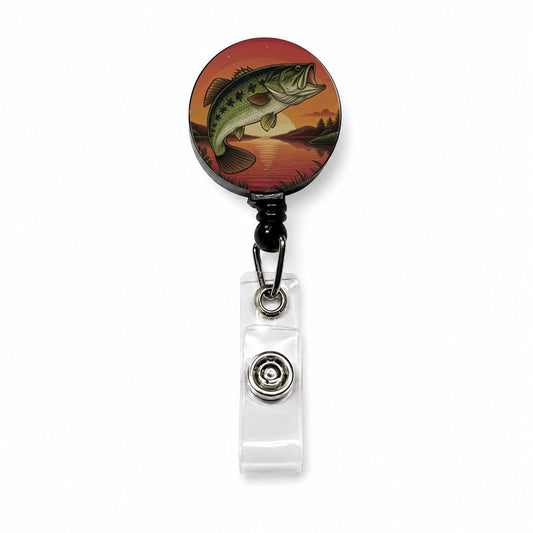 Largemouth Bass Trophy Fishing Sunset Retractable ID Key Card Name Tag Badge Holder with Clip