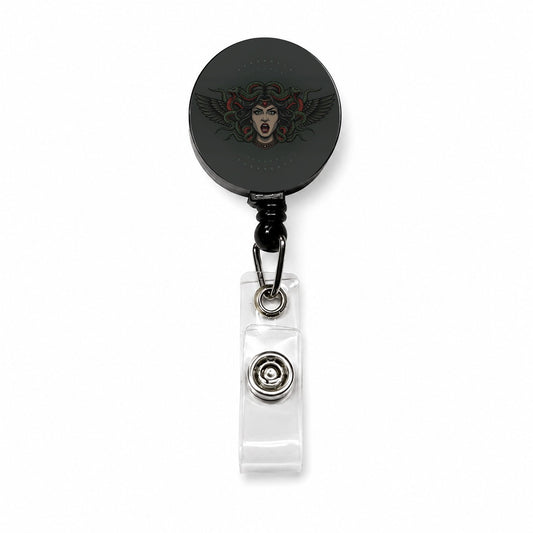 Medusa Gorgon Snake Tattoo Style Retractable ID Key Card Name Tag Badge Holder with Clip