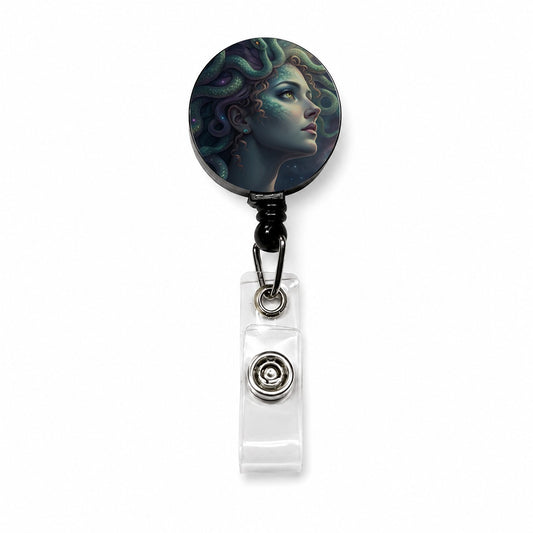Medusa Moon Goddess Retractable ID Key Card Name Tag Badge Holder with Clip