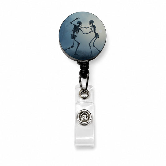 Misty Dancing Skeleton Couple Retractable ID Key Card Name Tag Badge Holder with Clip