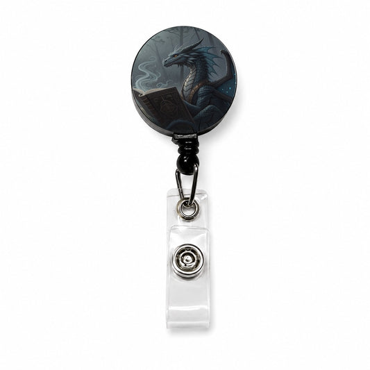 Misty Dragon Reading Book Retractable ID Key Card Name Tag Badge Holder with Clip