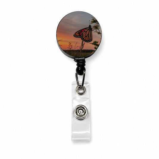 Monarch Butterfly At Sunset Retractable ID Key Card Name Tag Badge Holder with Clip