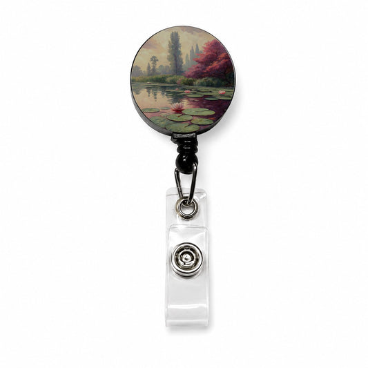 Monet Inspired Water Lilies Retractable ID Key Card Name Tag Badge Holder with Clip