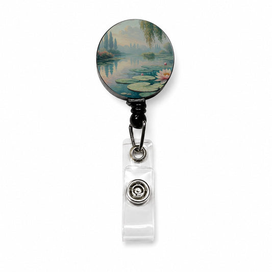 Monet Style Water Lilies Retractable ID Key Card Name Tag Badge Holder with Clip