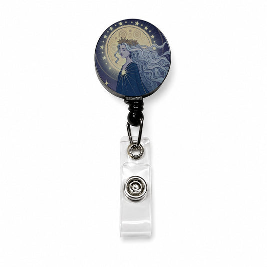 Moon Goddess Cosmic Tarot Retractable ID Key Card Name Tag Badge Holder with Clip