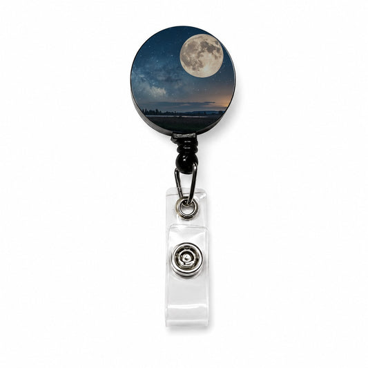 Moonlit River Night Landscape Retractable ID Key Card Name Tag Badge Holder with Clip