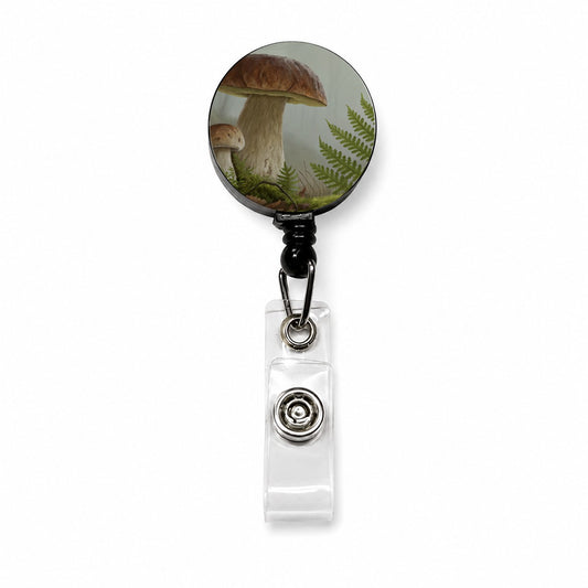 Mushroom Fern Botanical Art Retractable ID Key Card Name Tag Badge Holder with Clip