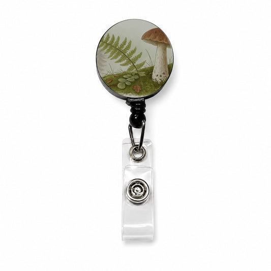 Mushroom Fern Nature Illustration Retractable ID Key Card Name Tag Badge Holder with Clip