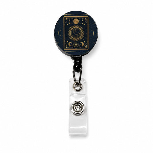 Mystical Divination Tarot Card Retractable ID Key Card Name Tag Badge Holder with Clip