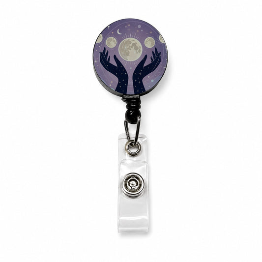 Mystical Moon Phases Retractable ID Key Card Name Tag Badge Holder with Clip