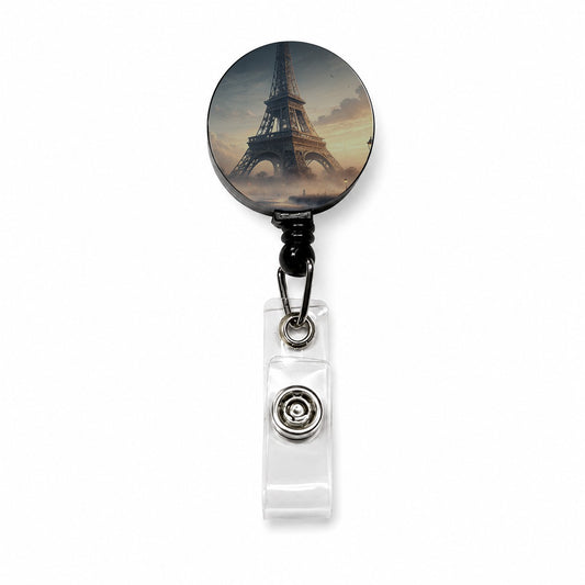 Paris France Eiffel Tower Mist Retractable ID Key Card Name Tag Badge Holder with Clip
