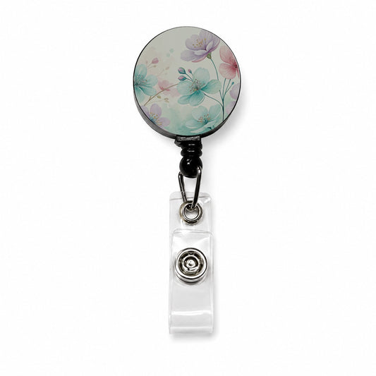Pastel Flowers Botanical Art Retractable ID Key Card Name Tag Badge Holder with Clip