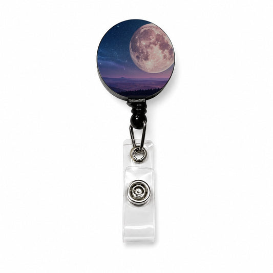 Pastel Moon At Night Retractable ID Key Card Name Tag Badge Holder with Clip