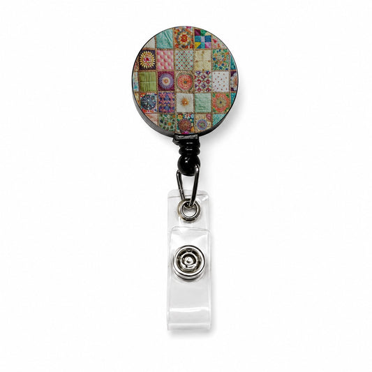 Patchwork Quilt Bohemian Retractable ID Key Card Name Tag Badge Holder with Clip