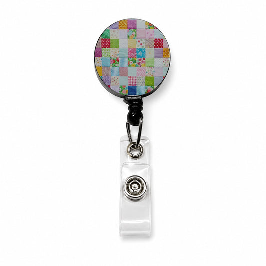 Patchwork Quilt Colorful Retractable ID Key Card Name Tag Badge Holder with Clip