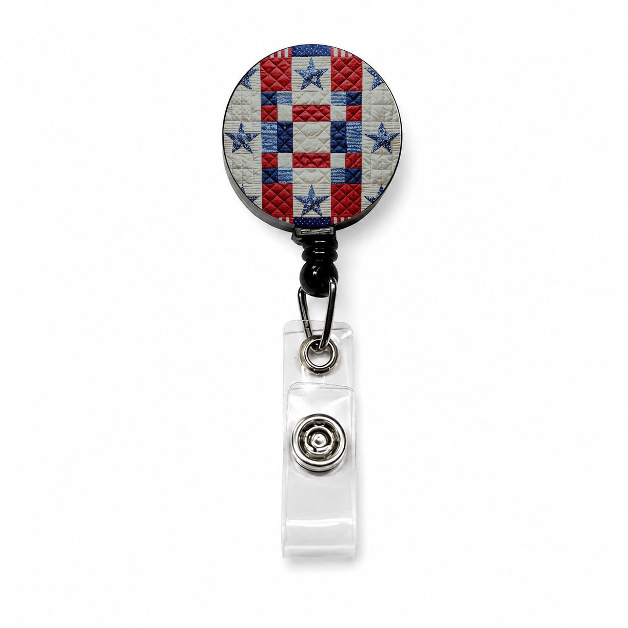 Patchwork Quilt Patriotic Retractable ID Key Card Name Tag Badge Holder with Clip