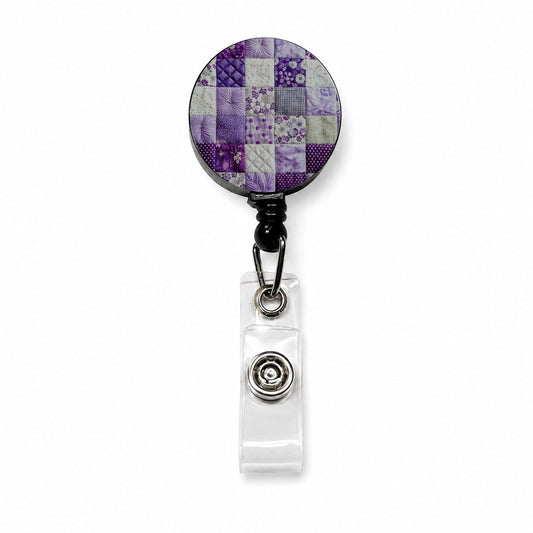 Patchwork Quilt Purple Retractable ID Key Card Name Tag Badge Holder with Clip