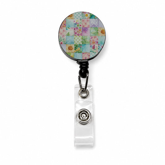 Patchwork Quilt Watercolor Retractable ID Key Card Name Tag Badge Holder with Clip