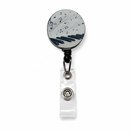 Piano Keys Musical Notes In Motion Retractable ID Key Card Name Tag Badge Holder with Clip