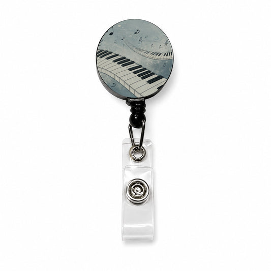 Piano Music Flowing Keys Retractable ID Key Card Name Tag Badge Holder with Clip