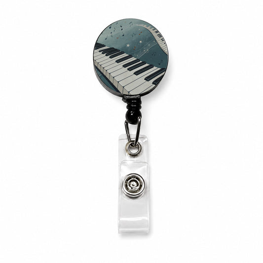Piano Music Wave Retractable ID Key Card Name Tag Badge Holder with Clip