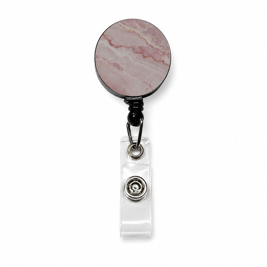 Pink Marble Pattern Retractable ID Key Card Name Tag Badge Holder with Clip