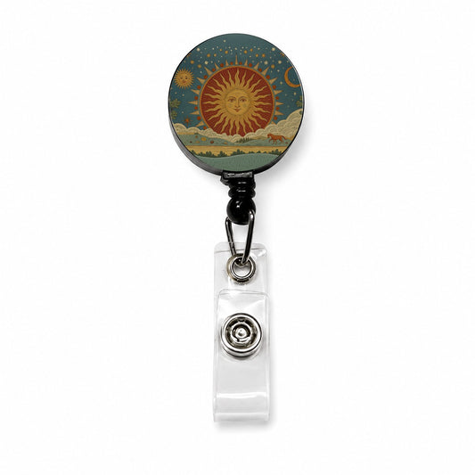 Radiant Sun Tarot Design Retractable ID Key Card Name Tag Badge Holder with Clip