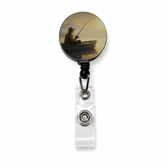 Relaxed Fisherman Lake Sunrise Retractable ID Key Card Name Tag Badge Holder with Clip