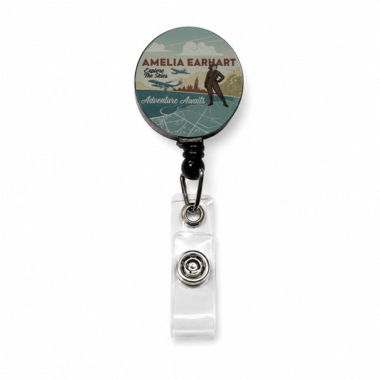 Retro Amelia Earhart Flight Adventure Retractable ID Key Card Name Tag Badge Holder with Clip