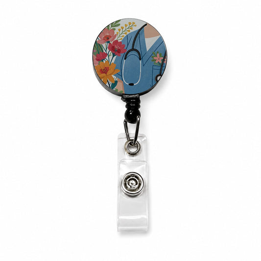 RN LVN Floral Nurse Retractable ID Key Card Name Tag Badge Holder with Clip