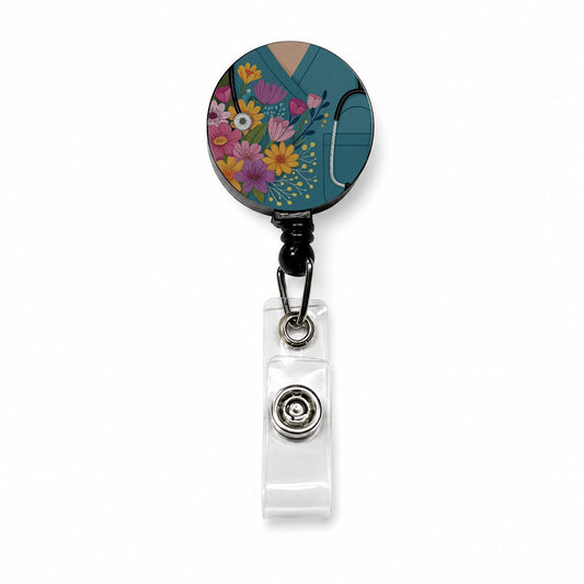 RN LVN Nurse Flowers Retractable ID Key Card Name Tag Badge Holder with Clip