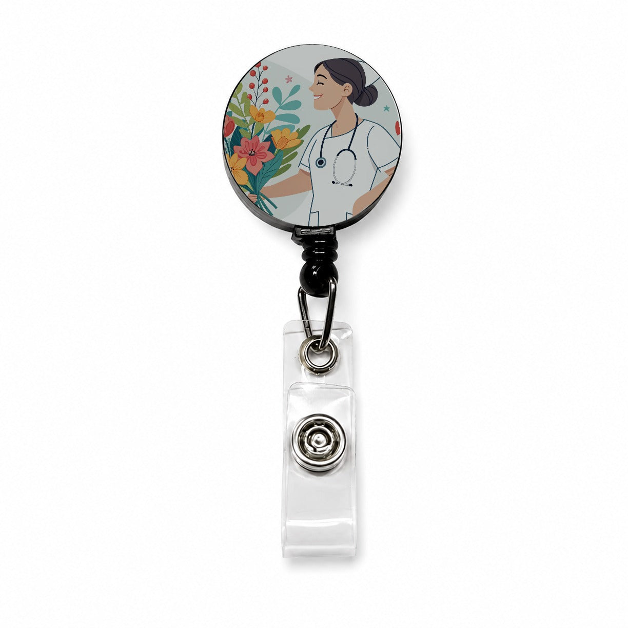 RN LVN Nurse Nursing Flowers Retractable ID Key Card Name Tag Badge Holder with Clip