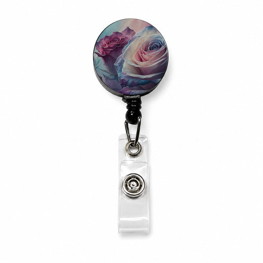 Roses Flowers Blooms Retractable ID Key Card Name Tag Badge Holder with Clip