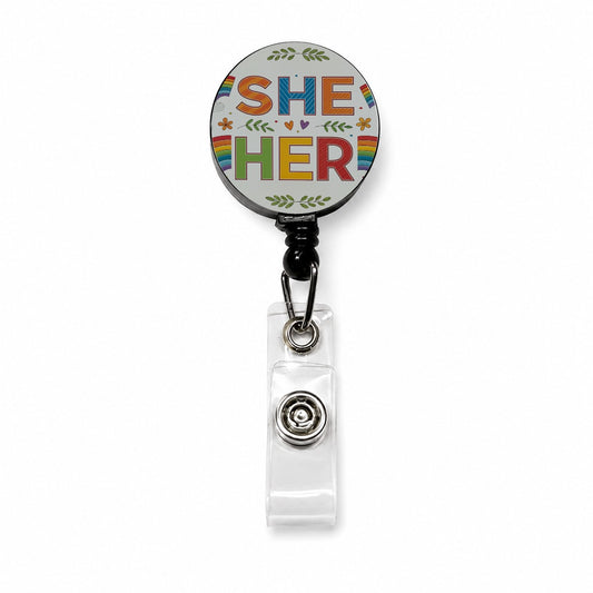 She Her Rainbow Pride Retractable ID Key Card Name Tag Badge Holder with Clip
