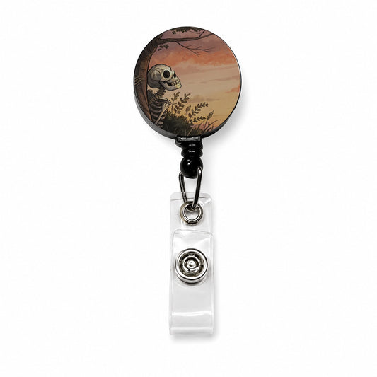 Skeleton Meadow Sunset Halloween Retractable ID Key Card Name Tag Badge Holder with Clip