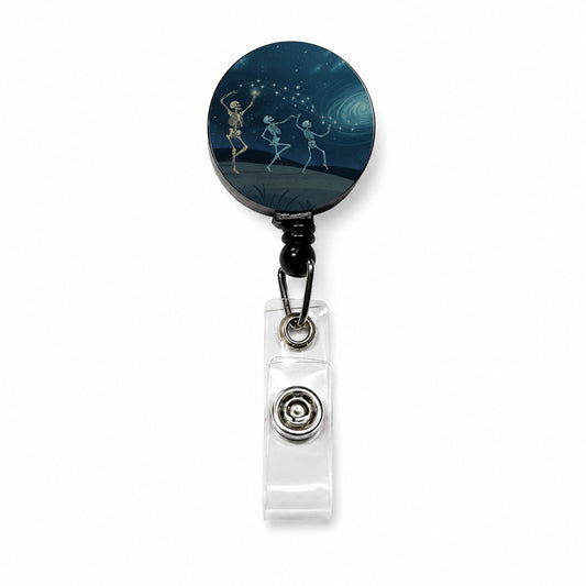 Skeleton Moon Dance Halloween Retractable ID Key Card Name Tag Badge Holder with Clip