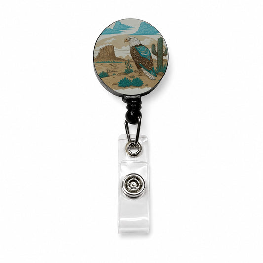 Southwestern Bald Eagle Desert Retractable ID Key Card Name Tag Badge Holder with Clip