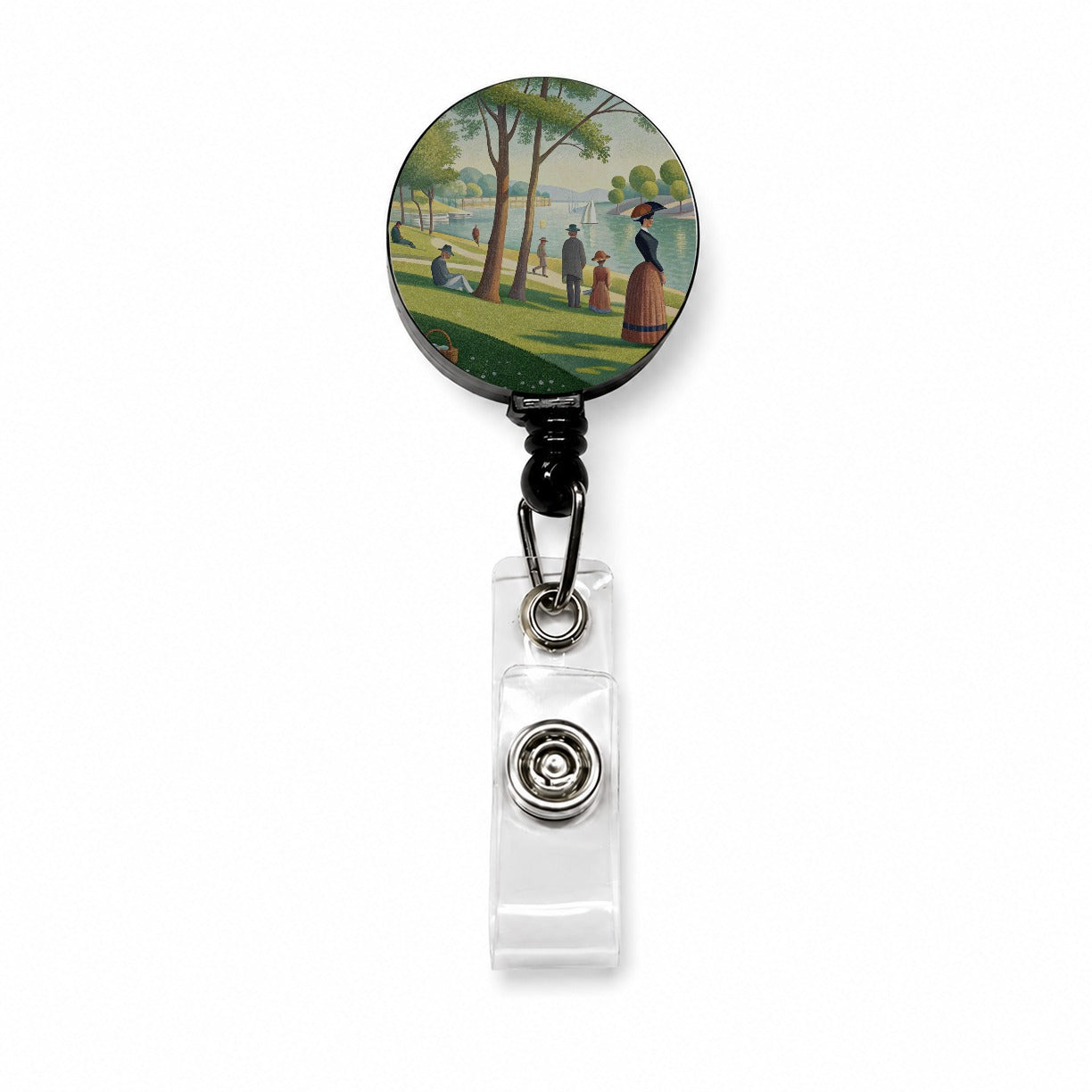 Sunday in the Park Seurat Inspired Retractable ID Key Card Name Tag Badge Holder with Clip