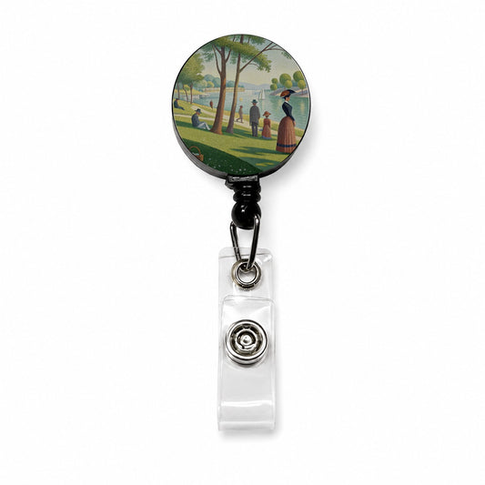 Sunday in the Park Seurat Inspired Retractable ID Key Card Name Tag Badge Holder with Clip