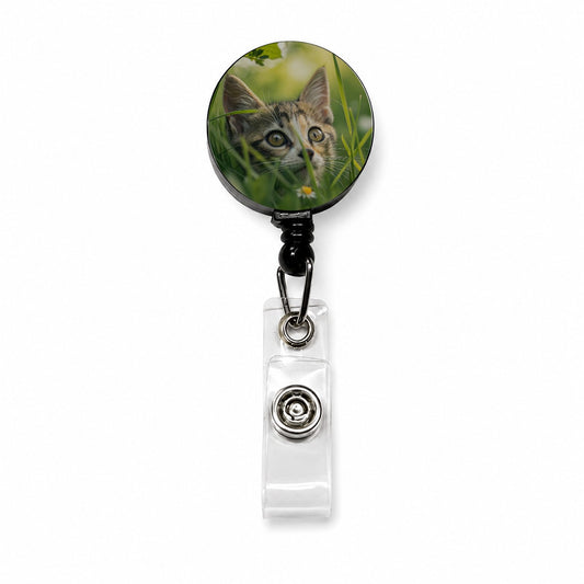 Tabby Cat In Nature Retractable ID Key Card Name Tag Badge Holder with Clip