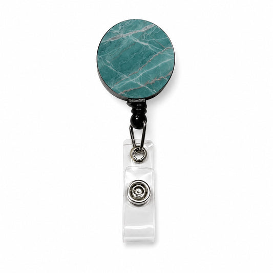 Teal Marble Abstract Texture Retractable ID Key Card Name Tag Badge Holder with Clip