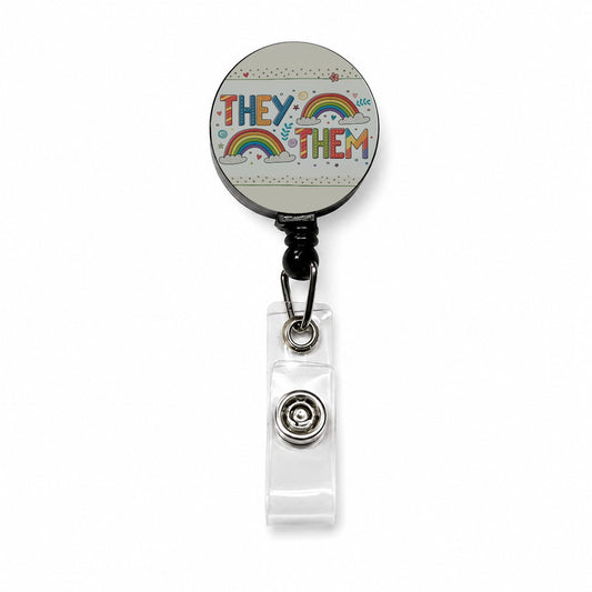 They Them Rainbow Colorful Pride Retractable ID Key Card Name Tag Badge Holder with Clip