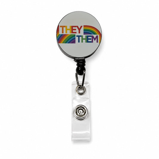 They Them Rainbow Pride Retractable ID Key Card Name Tag Badge Holder with Clip