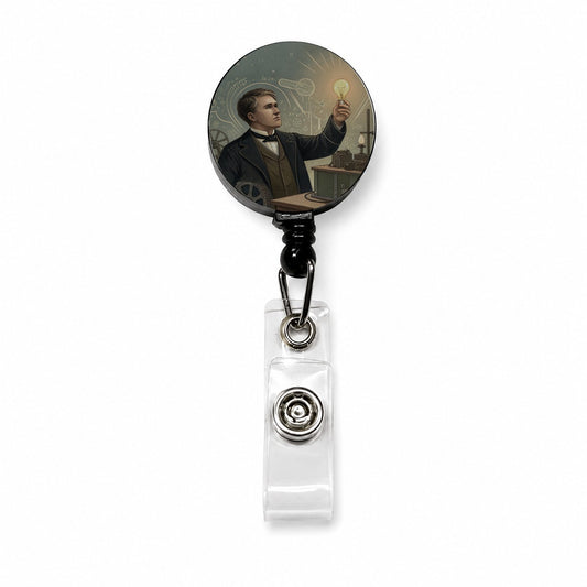 Thomas Edison Historic Inventor Retractable ID Key Card Name Tag Badge Holder with Clip
