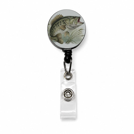 Trophy Largemouth Bass Fishing Retractable ID Key Card Name Tag Badge Holder with Clip