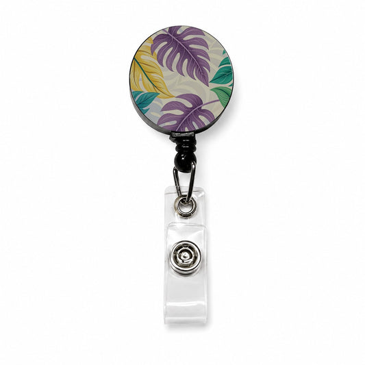 Tropical Leaves Colorful Foliage Retractable ID Key Card Name Tag Badge Holder with Clip