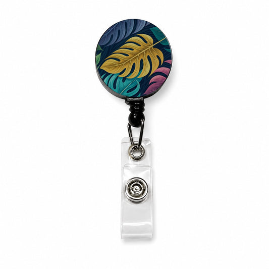 Tropical Leaves Colorful Retractable ID Key Card Name Tag Badge Holder with Clip