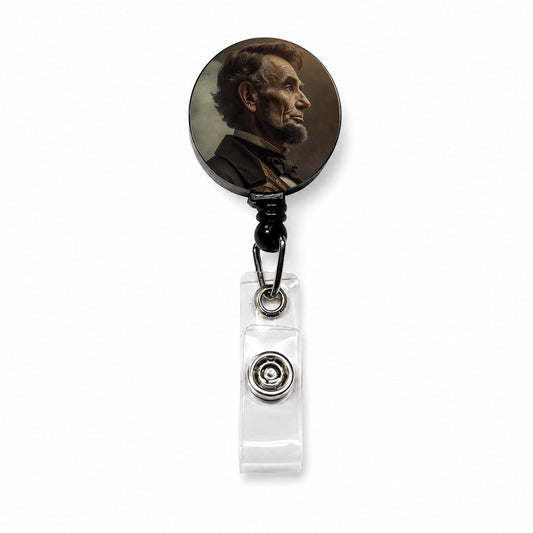 Victorian Steampunk Lincoln Portrait Retractable ID Key Card Name Tag Badge Holder with Clip